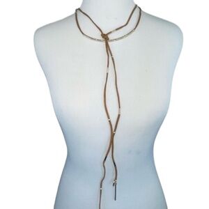 Ettika REVOLVE Brown Suede Choker Gold Accents Bolo Necklace